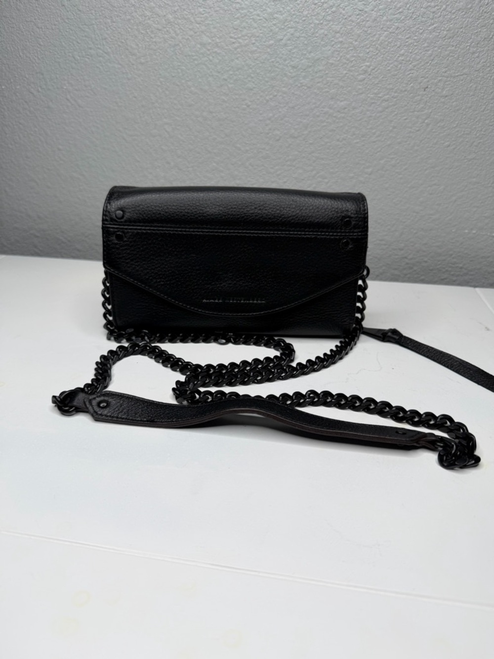 Aimee Kestenberg Black Pebbled Leather Chain Crossbody EUC